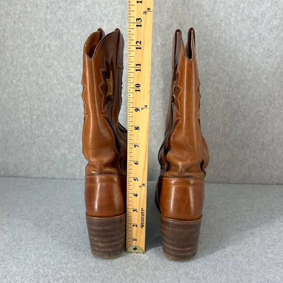 FRYE Sabrina Floral Inlay Campus Boots Brown Leather Western Womens Size 8B Vntg - Picture 7 of 16